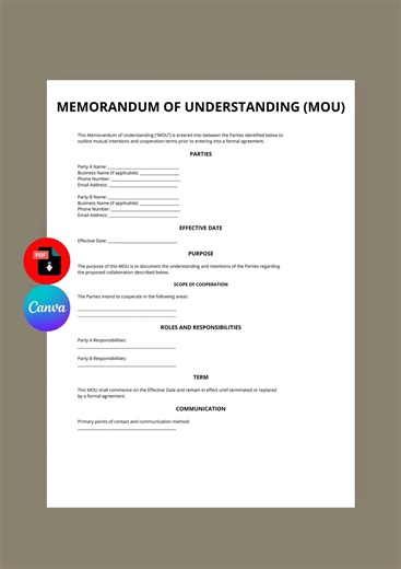 Memorandum of Understanding | Business MOU Agreement US | Editable PDF Template - Etsy