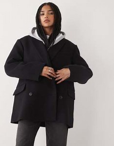 Weekday wool blend oversized double breasted blazer jacket in black | ASOS