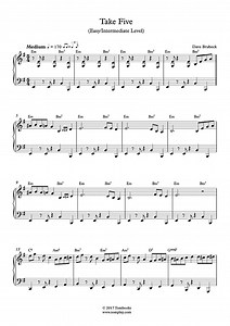 Take Five (Easy/Intermediate Level, solo piano) (Brubeck) - Piano Sheet Music