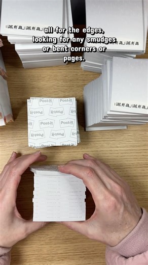 Quality checking is the first step when new sticky notes arrive! #postitnotes #postits #workfun