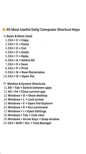 20 Daily Use Computer Shortcut Keys #shortcutkeys #ComputerShortcutKeys #computertips #