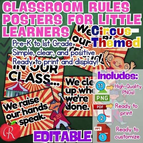 In Our Class... Classroom Rules Posters | Pre-K to 1st Grade | Circus | Decor