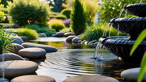 Zen Garden Fountain with Flowing Water and Stones