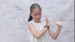 Emotional girl epressing refusal, reaching out both palms, having mad disgusted look. Negative human emotion, feeling, attitude and reaction.