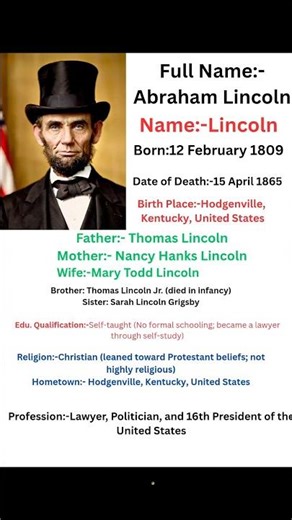 Abraham Lincoln Biography | Inspiring Life Story of America’s 16th President 🇺🇸 #biography #shorts