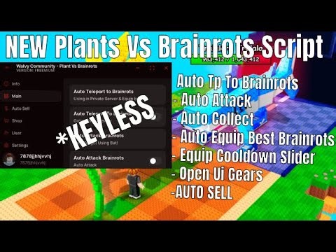 Plants Vs Brainrots Script *NO KEY* - Auto Farm, Auto kill, Auto sell, Equip best & More! 🌹🧠