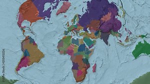 Libya area presented against the global administrative map in the Fahey projection with animated oblique transformation