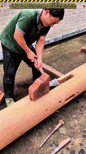 Traditional Process Fitting Hand-Carved Wood Beams for Heritage Architecture #dailywork