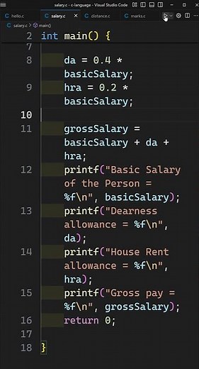 Step-by-Step C Programming Tutorial 💻: Salary Calculation, Distance & Marks Explained! 🎓