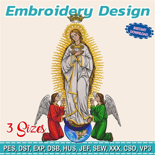 Virgin Mary Embroidery Design | Religious Machine Embroidery Pattern | Catholic Art Stitch File | Angels Detailed Blessed Artwork - Etsy UK