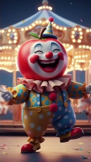 Laughing Carnival Apple Eating Cotton Candy | Fun Cartoon Fruit Art