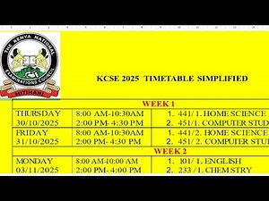 2025 KCSE TIMETABLE Simplified version