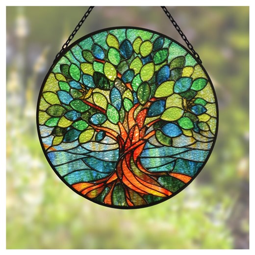 Green Tree of Life Stained Glass Suncatcher, Window Hanging Sun Catcher, Memorial Gift, Nature Home Decor - Etsy