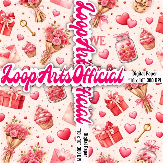 Love Seamless Pattern-png Digital Download 10 X 10 Sublimation Design (flower Pattern, Cupcake Pattern, Gift Box Pattern, Heart Background) - Etsy