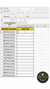 66K views · 325 reactions | Excel Tips | Add +91 Before Number in Excel  #shorts #viralreelschallenge #excel #tech #exceltips | DK TECH Computer GYAN | Facebook