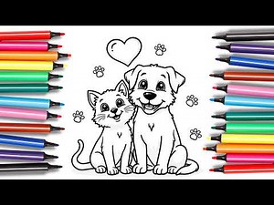 Cat and Dog Coloring Page - Fun Video for Kids and Toddlers