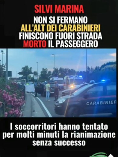 Tragico inseguimento stradale a Silvi Marina. 🚨 Il conducente di uno scooterone ha ignorato l'alt dei Carabinieri e ha tentato la fuga con una pericolosa inversione a U, finendo per scontrarsi violentemente con l'auto delle forze dell'ordine e uscendo di strada. Purtroppo l'impatto è stato fatale per il passeggero, a cui si sarebbe sfilato il casco durante la caduta. Nonostante il tempestivo intervento del 118 con due ambulanze e i disperati tentativi di rianimazione, per l'uomo non c'è stato n