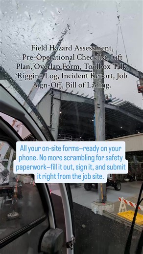 All your on-site forms—right in your pocket. 🏗️ No more chasing paper or forgetting safety documents—complete your Field Hazard Assessments, Pre-Op Checklists, Lift Plans, Overlap Forms, Toolbox Talks, and Job Sign-Offs instantly on your mobile app. Stay compliant, stay organized, and keep the cranes moving. 🚧📲 #CraneLife #CraneOperator #CraneBusiness #RiggingLife #MobileCrane