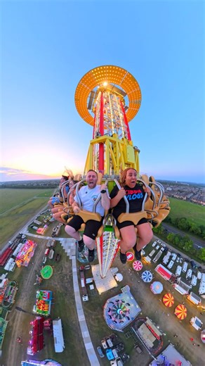 178K views · 1.5K reactions | Throw back to when me & Jen from Cibbie Vlogs took on the UK'S tallest Funfair ride Matthews Skyfall drop tower ☢️ Rising 80M above the The Hoppings giving stunning views across Europe's largest Funfair and Newcastle BUT there is only one way down ⏬️ it's definitely not for the faint-hearted!  #Funfair #insta360 #droptower #carnival | Themepark_madness | Facebook