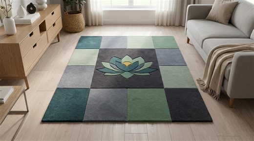 Geometric Lotus Area Rug, Patchwork Green Grey Carpet, Contemporary Living Room Floor Mat - Etsy