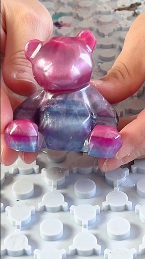 Beautiful Pink Purple Blue Resin Bear Figurine
