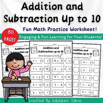 Mixed Addition to & Subtraction within 10 Worksheets -Math Fact Fluency Practice