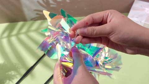 Qualirey 42 Pcs Bird Deterrent Reflective Pinwheels with Stakes and Bird Repellent Scare Tape Ribbon Double Side Sparkly Wind Spinner Devices for Garden Lawn Farm