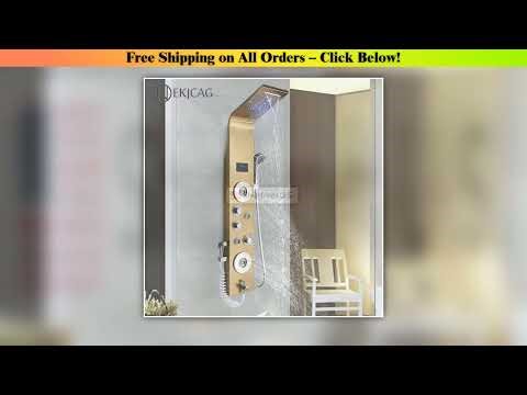 Golden LED Blue Light Bathroom Shower System With Temperature Display Multifunctional Massage