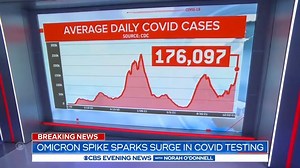 6.5K views · 61 reactions | OMICRON SURGE: Americans are shattering records at pop-up testing sites where lines stretch on. The Omicron variant is spreading so rapidly that average daily cases have now exceeded the Delta surge in summer. | CBS Evening News | Facebook