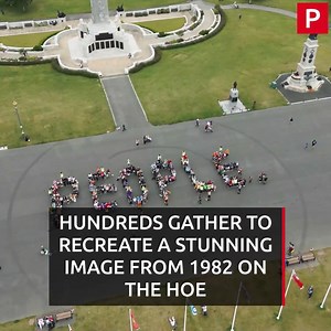 Volunteers lined the Hoe promenade this weekend to spell out the world 'PEOPLE' in a throwback to 1982 | Plymouth Live