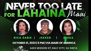 In celebration of Filipino-American History Month, Fil-Am Radio USA presents, in cooperation with MB Financial and Insurance Services, NEVER TOO LATE FOR LAHAINA, MAUI BENEFIT SHOW featuring ZEYONCE and other Bay Area Talents. October 21st, Saturday at 6 pm. 100% of ticket sales will benefit Filipino families Lahaina wildfire survivors. | Fil-Am Radio USA | Facebook