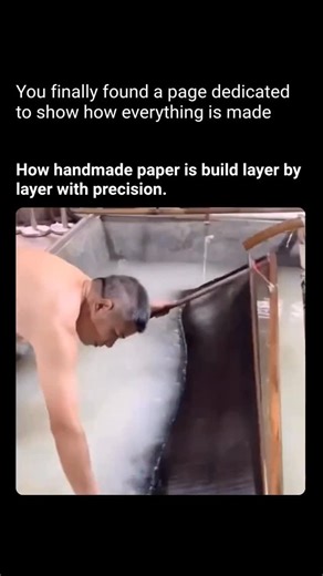 How Everything Is Made on Instagram: "Handmade paper starts with plant fibers such as cotton rags, linen, hemp, or wood pulp. These fibers are soaked in water to soften them, then beaten or blended until they break down into a thick, watery mixture called pulp. The longer the fibers are beaten, the smoother and finer the final paper becomes. The pulp is poured into a large vat filled with water and gently stirred so the fibers stay evenly suspended. A mold and deckle, which is a flat screen with