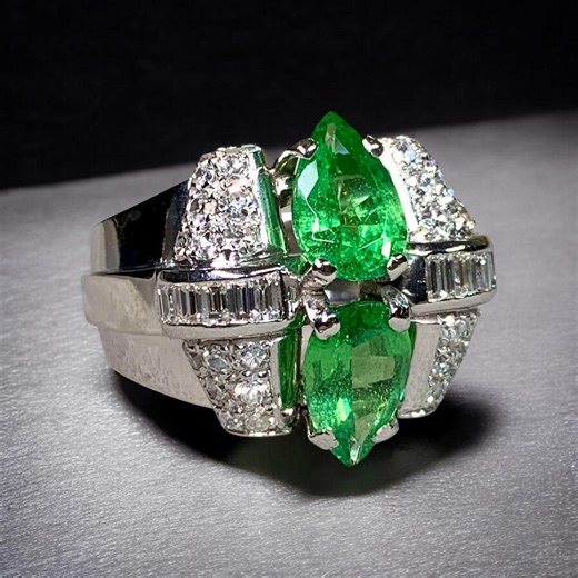 Vintage 1950’s Retro Platinum Apposing Pear Peridot Diamond Large Cocktail Ring - Etsy