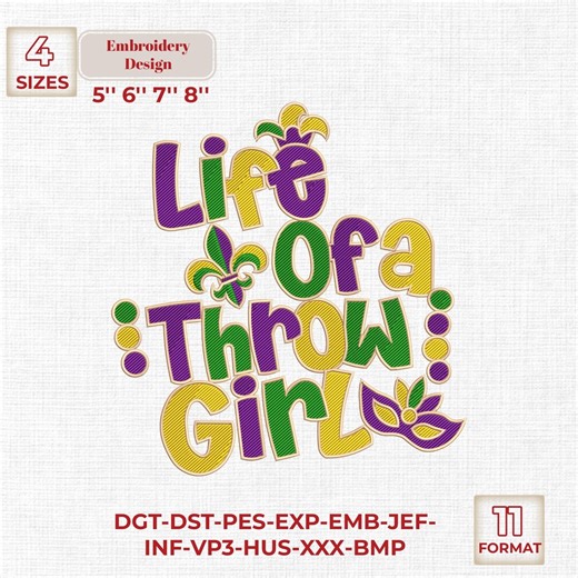 Embroidered Mardi Gras Life of a Throw Girl Design, New Orleans Carnival Embroidery, Parade Float Rider Gift, Purple Green Gold Design - Etsy