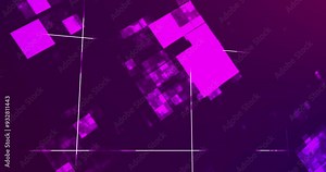 Square moving energy particles moving 4K bg and exploding coding illusion galaxy universe flowing backdrop. Atom defocused electricity connection grid. Fantasy magic power render simple 3d spectrum.