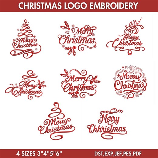 Merry Christmas Logo Embroidery Designs: Holiday Script (digital Download) - Etsy UK