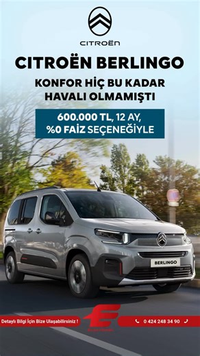 Citröen Ercan on Instagram: "Citroën Berlingo ile konforun en pratik, en havalı ve en modern hâlini keşfedin. Geniş iç hacmi, güçlü duruşu ve akıllı sürüş destekleriyle hem aileler hem profesyoneller için ideal bir yol arkadaşı. Şimdi 600.000 TL, 12 ay, %0 faiz avantajıyla Ercan Citroën’de sizi bekliyor. Discover the most practical, stylish and modern form of comfort with the Citroën Berlingo. With its spacious interior, strong stance and smart driving features, it’s the perfect companion for bo