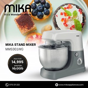With our 5L Stand Mixer, handling large batches and dense doughs has never been simpler. The robust 1000W motor ensures consistent results, while the splash guard keeps the mess at bay. Available at all Azone showrooms visit our website: https://mikaappliances.com/product/stand-mixer-milky-white-grey Call/WhatsApp Us: 0713211222 #KitchenInnovation #BakingBliss #PowerfulMixer #CookingEssentials #HomeChefApproved | Mika Appliances