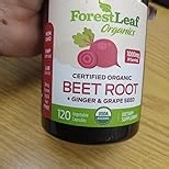 ForestLeaf USDA Organic Beet Root Capsules - Beetroot Supplement 16000 mg Strength 20:1 Extract w/Ginger Grape Seed - Support Blood Pressure, Nitric Oxide, Flow, Circulation - Made in USA - 120 Caps