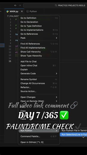 Palindrome Checker in Python | Day 7/365 #shorts #python #coding #buildinpublic #learnpython