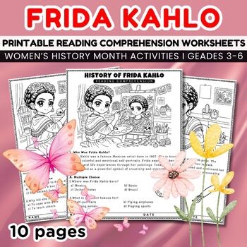 History of Frida Kahlo Reading Comprehension Worksheets, Women’s History Month