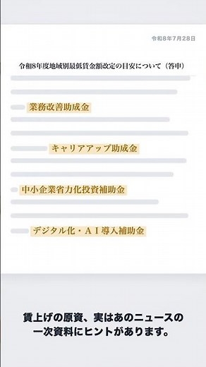 答申で名指しされた助成金・補助金｜業務改善助成金からデジタル化・AI導入補助金まで #最低賃金 #業務改善助成金 #キャリアアップ助成金 #省力化投資補助金 #補助金 #助成金 #中小企業