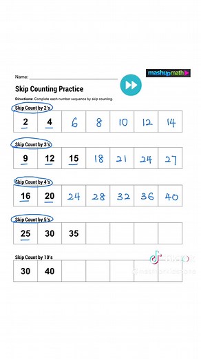 Skip Counting Practice Worksheet for Grade 1