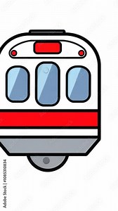 A cartoon drawing depicts a single train car from a front-on perspective