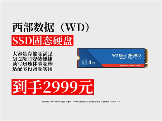 【SSD固态硬盘推荐】2999元拿下西部数据SSD固态硬盘，M.2接口，4TB大容量，台式机笔记本通用，AI电脑好配件！