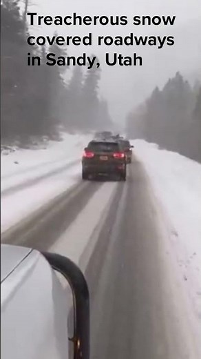Treacherous snow covered roadways in Sandy, Utah