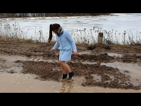 Sexy High heels boots in mud and dirty puddles, boots stuck in mud, abused boots (vol. 6)