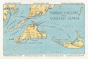 Lantern Press 9x12 Inch Art Print Wall D√©cor, Massachusetts, Detailed Map of Martha's Vineyard and Nantucket Islands, Vintage Map