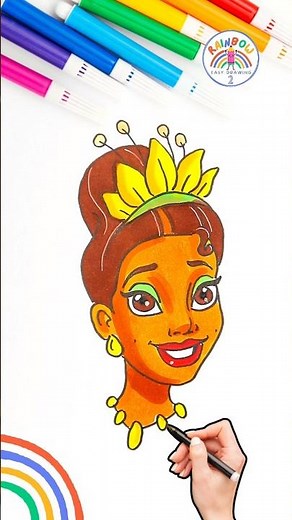 Draw Disney Princess | Draw Beautiful Princess Tiana 🌈💙 #disney #cute #girl #shorts #viral