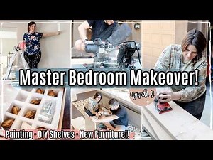 BUDGET BEDROOM MAKEOVER 2024 ep2 :: PAINTING, NEW FURNITURE + DIY WOOD SHELVES & DECORATING